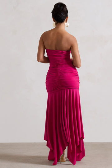 Florianne Hot Pink Ruched Bandeau Midi Dress